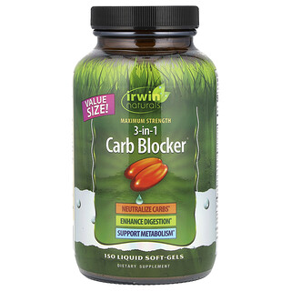Irwin Naturals, 3-in-1 Carb Blocker®, Maximum Strength, 150 Liquid Softgels