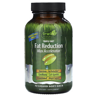 Irwin Naturals, Fat Reduction, три інгредієнти для зниження ваги з максимальним прискорювачем, 72 капсули з рідким вмістом