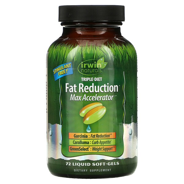 Irwin Naturals, Fat Reduction, три інгредієнти для зниження ваги з максимальним прискорювачем, 72 капсули з рідким вмістом