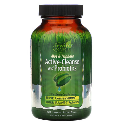 Irwin Naturals Active-Cleanse and Probiotics, с алоэ и трифалой, 60 мягких желатиновых капсул с жидкостью