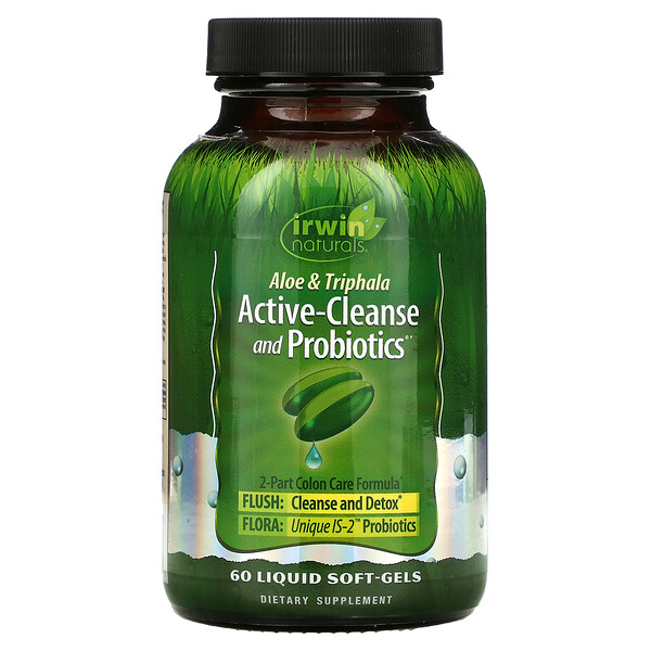 Irwin Naturals, Aloe e Triphala Limpeza Ativa e Probióticos, 60 Soft-Gels Líquidas