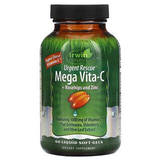 Irwin Naturals, Urgent Rescue,  Mega Vita-C + Rosehips and Zinc, 60 Liquid Soft-Gels