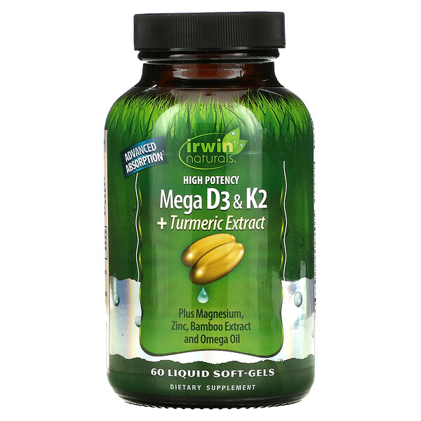 Irwin Naturals, Complexe de vitamines D3 et K2 haute efficacité, 60 capsules liquides à enveloppe molle