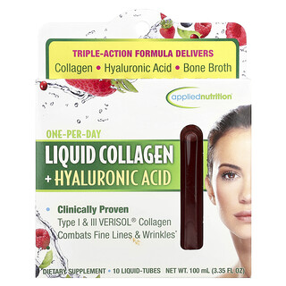 Applied Nutrition, Colágeno líquido + ácido hialurónico, 10 tubos para líquidos, 10 ml cada uno