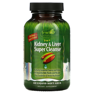 

Irwin Naturals 2 in 1 Kidney & Liver Super Cleanse, 60 желатиновых капсул