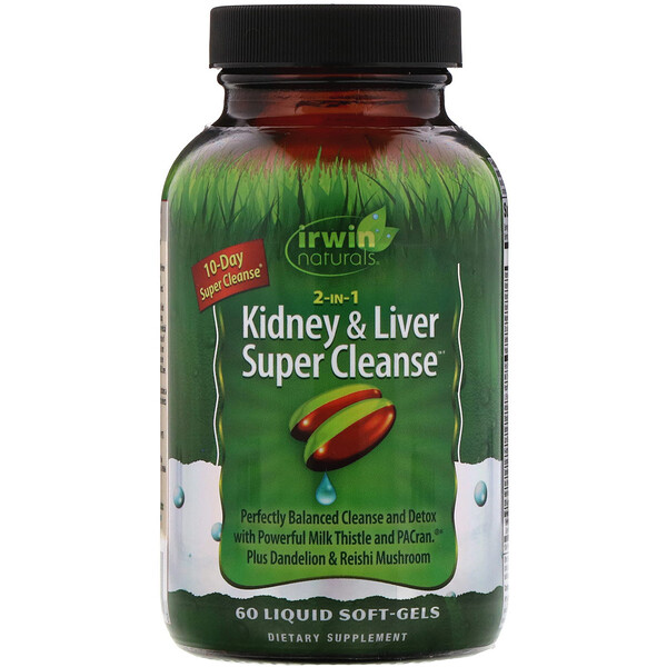 Irwin Naturals‏, ‎2 in 1 Kidney & Liver Super Cleanse‏, 60 כמוסות רכות