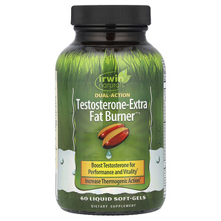 Irwin Naturals, Testosterone-Extra Fat Burner, Suplemento para potenciar la testosterona, 60 cápsulas blandas con contenido líquido
