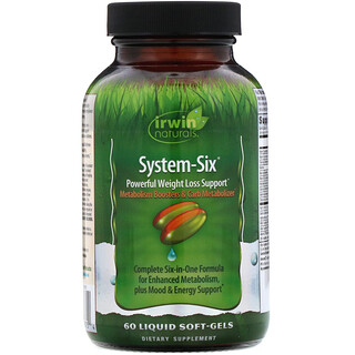 Irwin Naturals, System-Six, средство для снижения веса, 60 капсул с жидкостью
