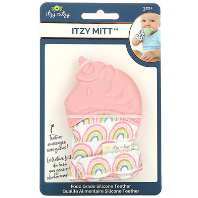 Itzy Ritzy Itzy Mitt, пищевой силиконовый прорезыватель для зубов, от 3 месяцев, светло-розовый единорог, 1 прорезыватель