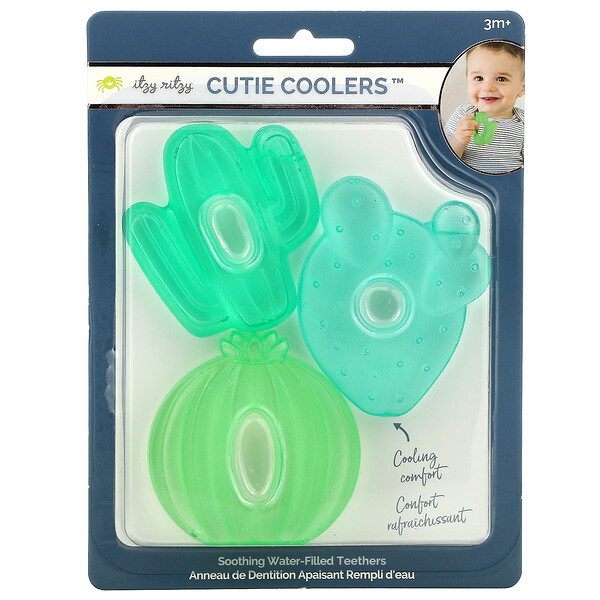 Cutie Coolers, Soothing Water-Filled Teethers, 3+ Months, Cacti, 3 Teethers