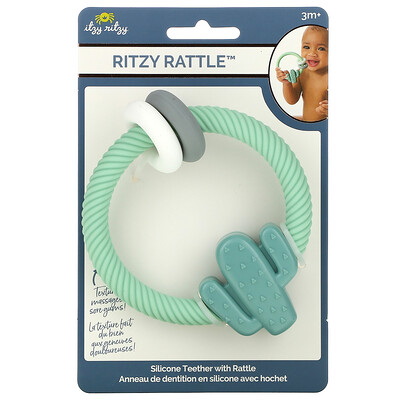 Купить Itzy Ritzy Ritzy Rattle, силиконовый прорезыватель с погремушкой, для детей от 3 месяцев, кактус, 1 прорезыватель для зубов