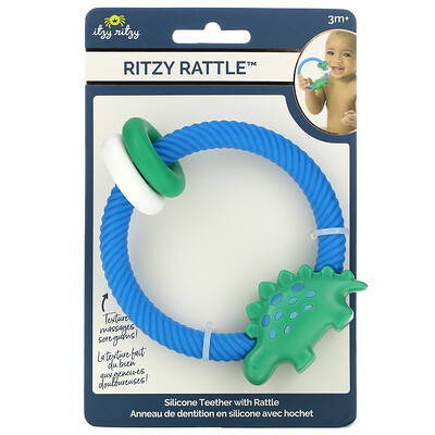 Itzy Ritzy Ritzy Rattle, силиконовый прорезыватель с погремушкой, для детей от 3 месяцев, динозавр, 1 прорезыватель для зубов