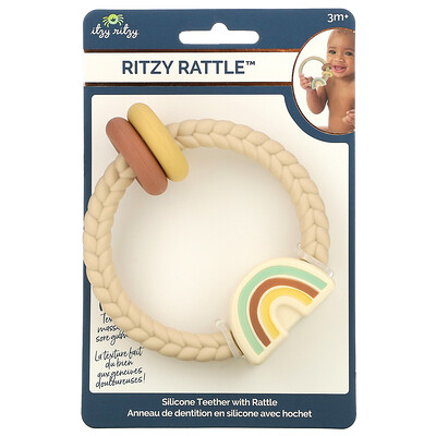 Itzy Ritzy Ritzy Rattle, силиконовый прорезыватель с погремушкой, для детей от 3 месяцев, радуга, 1 шт.