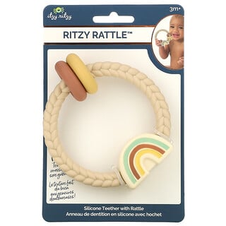 itzy ritzy, Ritzy Rattle（リッツィーラトル）、シリコン製歯固め（赤ちゃん用ガラガラ付き）、生後3か月以上、ニュートラルレインボー、歯固め1個