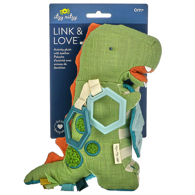 itzy ritzy Link & Love, Activity Plush With Teether, 0+ Months, Dino, 1 Teether