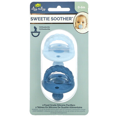 itzy ritzy Sweetie Soother Food Grade Silicone Pacifiers 0-6 Months Sky & Surf Braids 2 Pacifiers