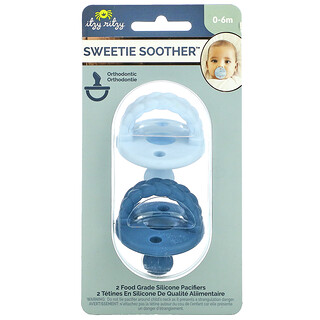 itzy ritzy, Sweetie Soother，食品级硅胶奶嘴，0-6 个月，Sky & Surf Braids，2 个