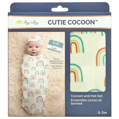 itzy ritzy Cutie Cocoon, кокон и шляпа, для детей от 0 до 3 месяцев, Over The Rainbow, 2 шт.