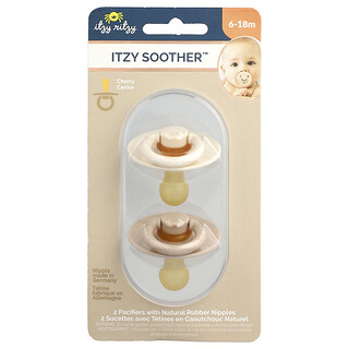 itzy ritzy, Itzy Soother™, Chupetes con tetinas de caucho natural, De 6 a 18 meses, Coco y tostado, 2 chupetes