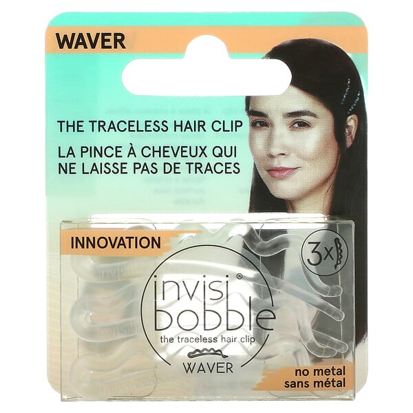 Invisibobble, Waver, Traceless Hair Clip, Crystal Clear, 3 Pack