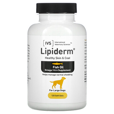 International Veterinary Sciences Lipiderm, Healthy Skin & Coat, For Large Dogs, 120 Softgels