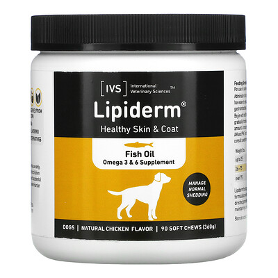 International Veterinary Sciences Lipiderm, Healthy Skin & Coat, Dogs, Natural Chicken, 90 Soft Chews