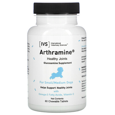 International Veterinary Sciences Arthramine, Glucosamine Supplement, For Small/Medium Dogs, 60 Chewable Tablets
