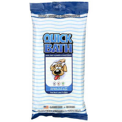 International Veterinary Sciences Quick Bath, Skin, Coat Cleaner & Conditioner, Large Dog Wipes, 10 Pack