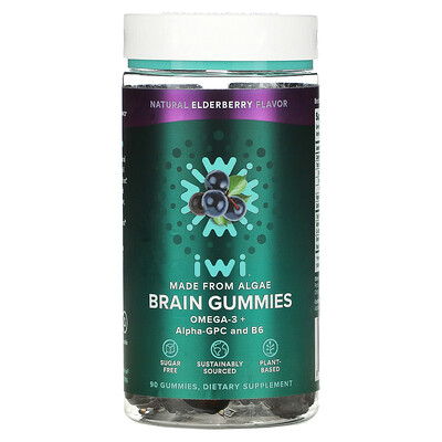 

iWi, Brain Gummies, Omega-3 + Alpha-GPC And B6, Natural Elderberry, 90 Gummies