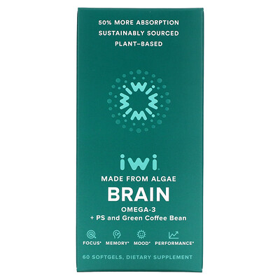 

iWi, Brain, Omega-3 + PS and Green Coffee Bean, 60 Softgels