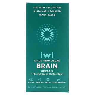 iWi, 健脑，欧米伽-3 + PS 和生咖啡豆，60 粒软凝胶