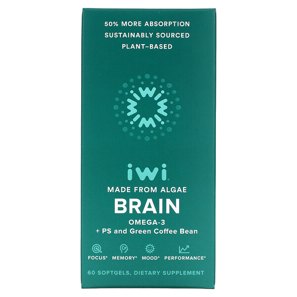 iWi‏, Brain, Omega-3 + PS and Green Coffee Bean, 60 Softgels