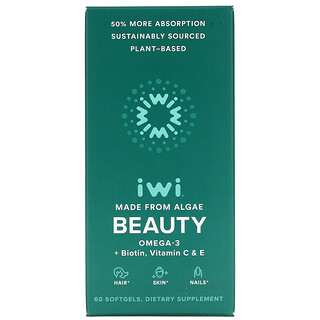 iWi, 美容，欧米伽-3 + 生物维生素，维生素 C 、E，60 粒软凝胶