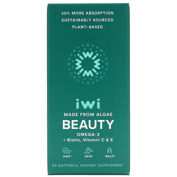 iWi‏, Beauty, Omega-3 + Biotin, Vitamin C & E, 60 Softgels