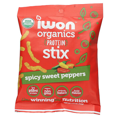

IWON, Organics Protein Stix, Spicy Sweet Peppers, 8 Bags, 1.5 oz (42 g) Each
