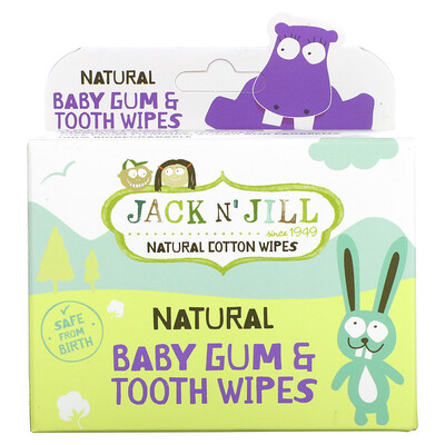 Jack n' Jill Натуральные салфетки для десен и зубов для малышей, 25 салфеток в индивидуальных упаковках