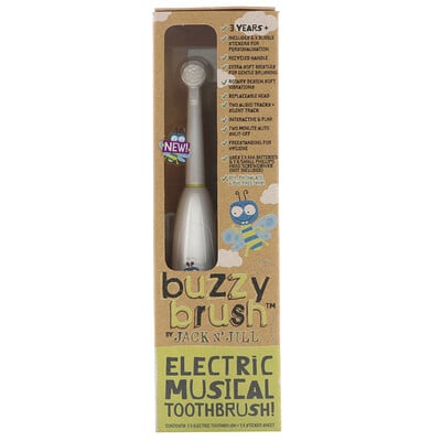 Jack n' Jill Buzzy Brush, электрическая музыкальная зубная щетка, 1 щетка + 1 лист с наклейками