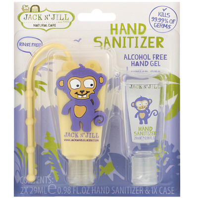 Jack n' Jill Hand Sanitizer, Monkey, 2 Pack, 0.98 fl oz (29 ml) Each and 1 Case