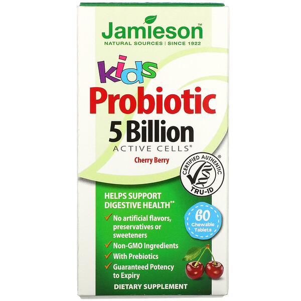 Jamieson Natural Sources‏, Kids, Probiotic, Cherry Berry, 5 Billion CFU Active Cells, 60 Chewable Tablets