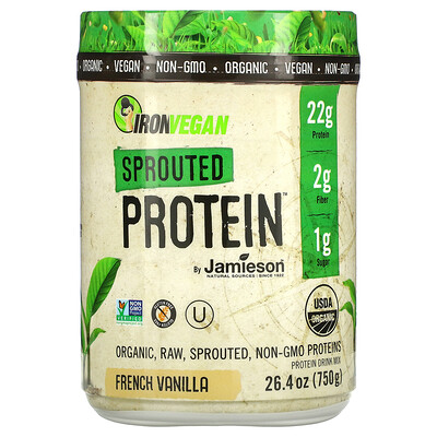 Jamieson Natural Sources IronVegan, Sprouted Protein, French Vanilla, 26.4 oz (750 g)
