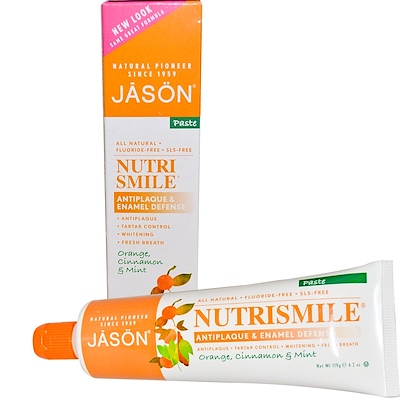 Jason Natural NutriSmile,抗斑 & 保護牙釉質,牙膏,桔子,肉桂 & 薄荷,4。2盎司(119克)