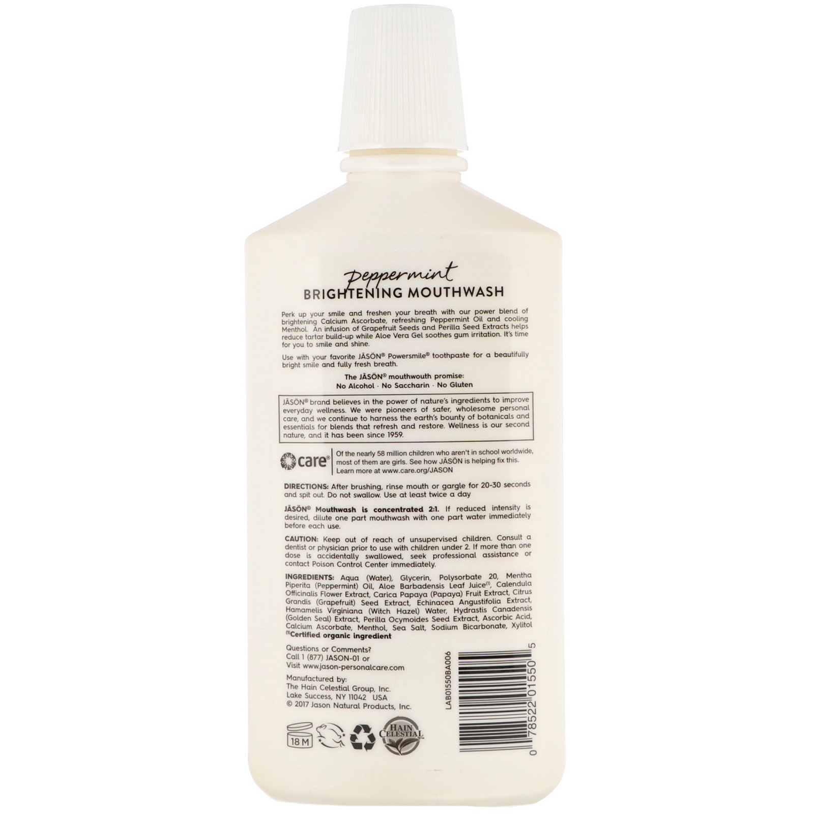 Jason Natural, Powersmile, Brightening Mouthwash, Peppermint, 16 fl oz