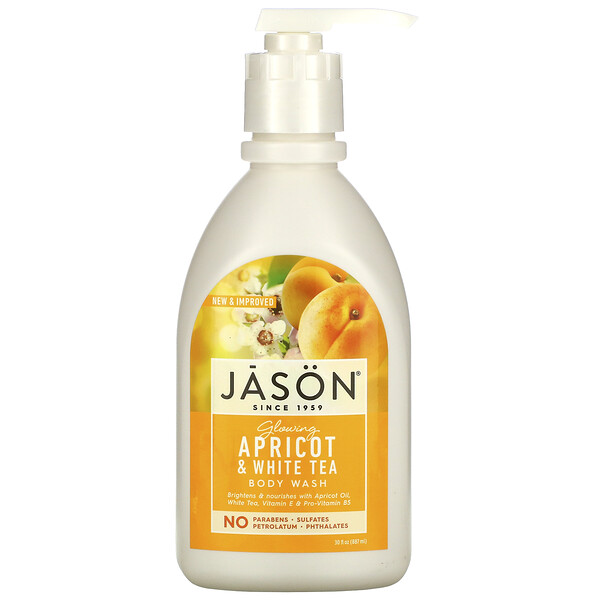Jason Natural‏, סבון רחצה, משמש זוהר ותה לבן, 887 מ"ל (‎30 אונקיות נוזל)