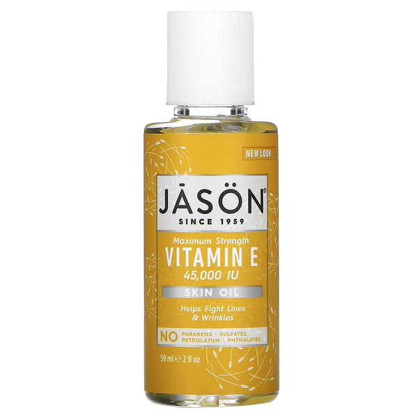 Jason Natural‏, שמן טבעי וטהור לעור, בעוצמה מרבית עם ויטמין E, ‏45,000 יחב״ל, 59 מ"ל (2 אונקיות נוזל)