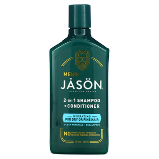 Jason Natural, 男士 2 合 1 洗髮水護髮素，適合乾/細髮，海洋礦物質 + 桉樹，12 液量盎司（355 毫升）