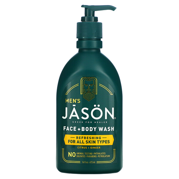 Jason Natural‏, Men's Face + Body Wash, Citrus + Ginger, 16 fl oz (473 ml)