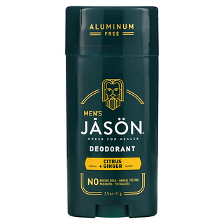 Jason Natural, Men's, Deodorant, Citrus + Ginger, Aluminum Free, 2.5 oz (71 g)