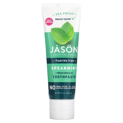 Jason Natural Sea Fresh, зубная паста для свежести дыхания, без фтора, мята, 119 г (4,2 унции)