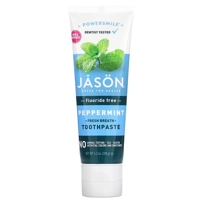 Jason Natural Powersmile, зубная паста для свежего дыхания, без фтора, перечная мята, 119 г (4,2 унции)