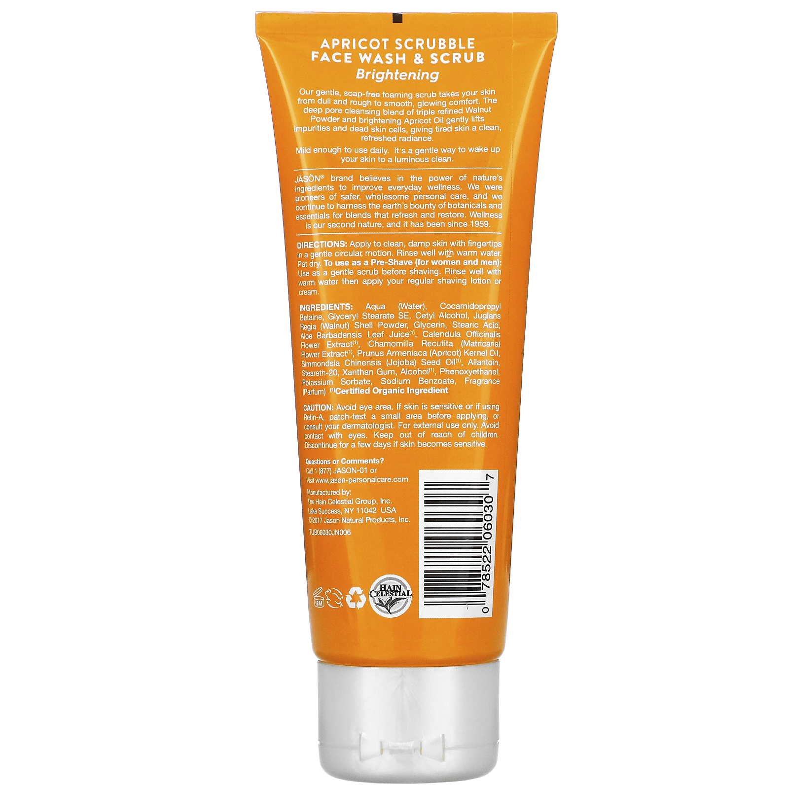 Jason Natural, Brightening Apricot Scrubble, Facial Wash & Scrub, 4 oz